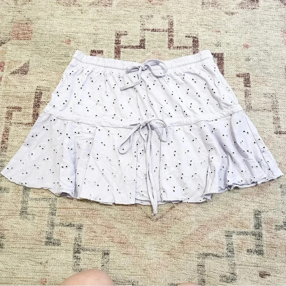 ASOS• broderie tiered mini skirt with tie detail in lilac - Picture 7 of 11